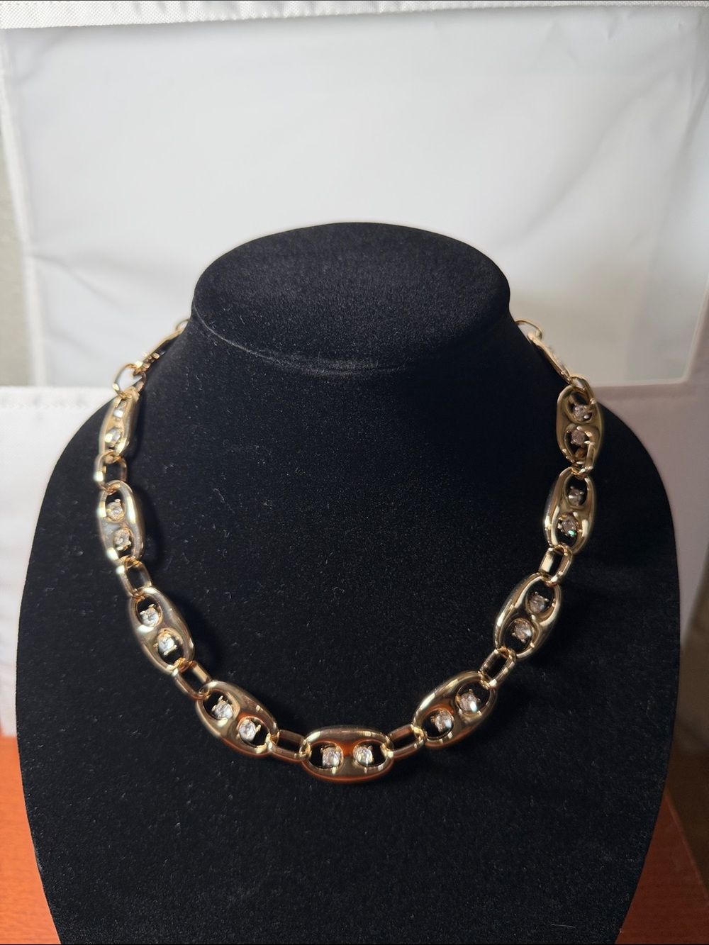Gold-Tone Chain Link Necklace with Accent Spheres